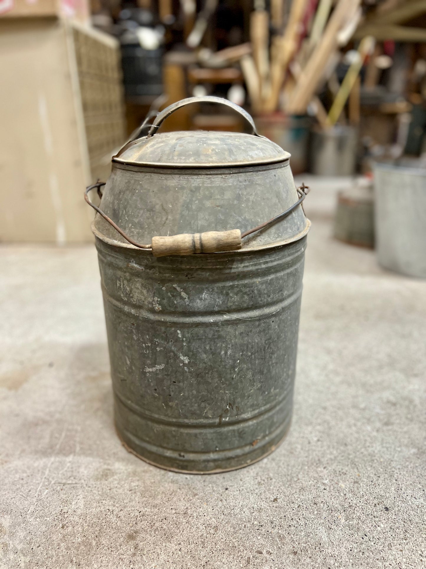 Vintage Cream Can with lid Wood Handle Nice