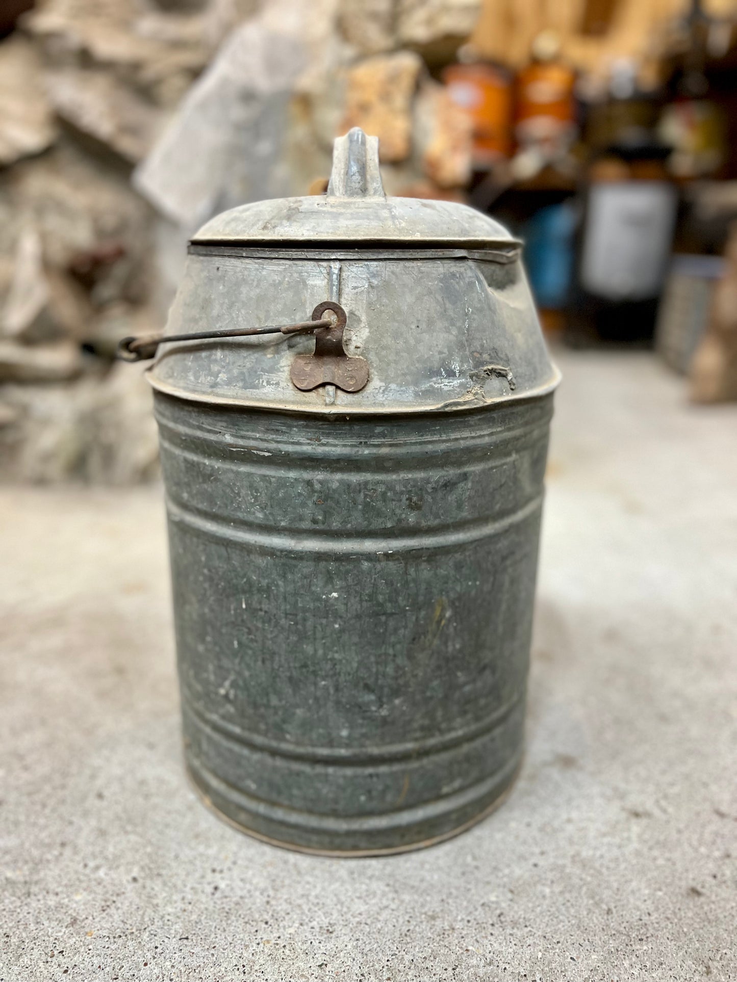 Vintage Cream Can with lid Wood Handle Nice