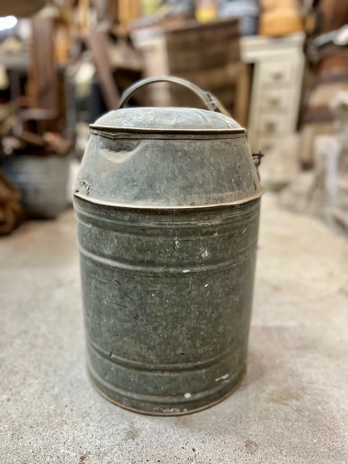 Vintage Cream Can with lid Wood Handle Nice
