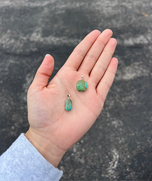 Genuine Turquoise Oval Sterling Silver Pendant