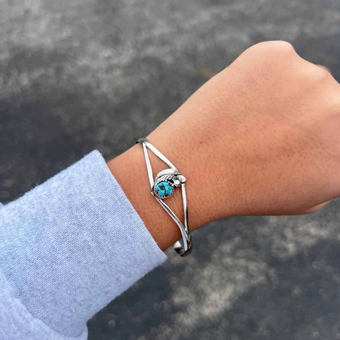 Kingman Turquoise and Sterling Silver Leaf Cuff