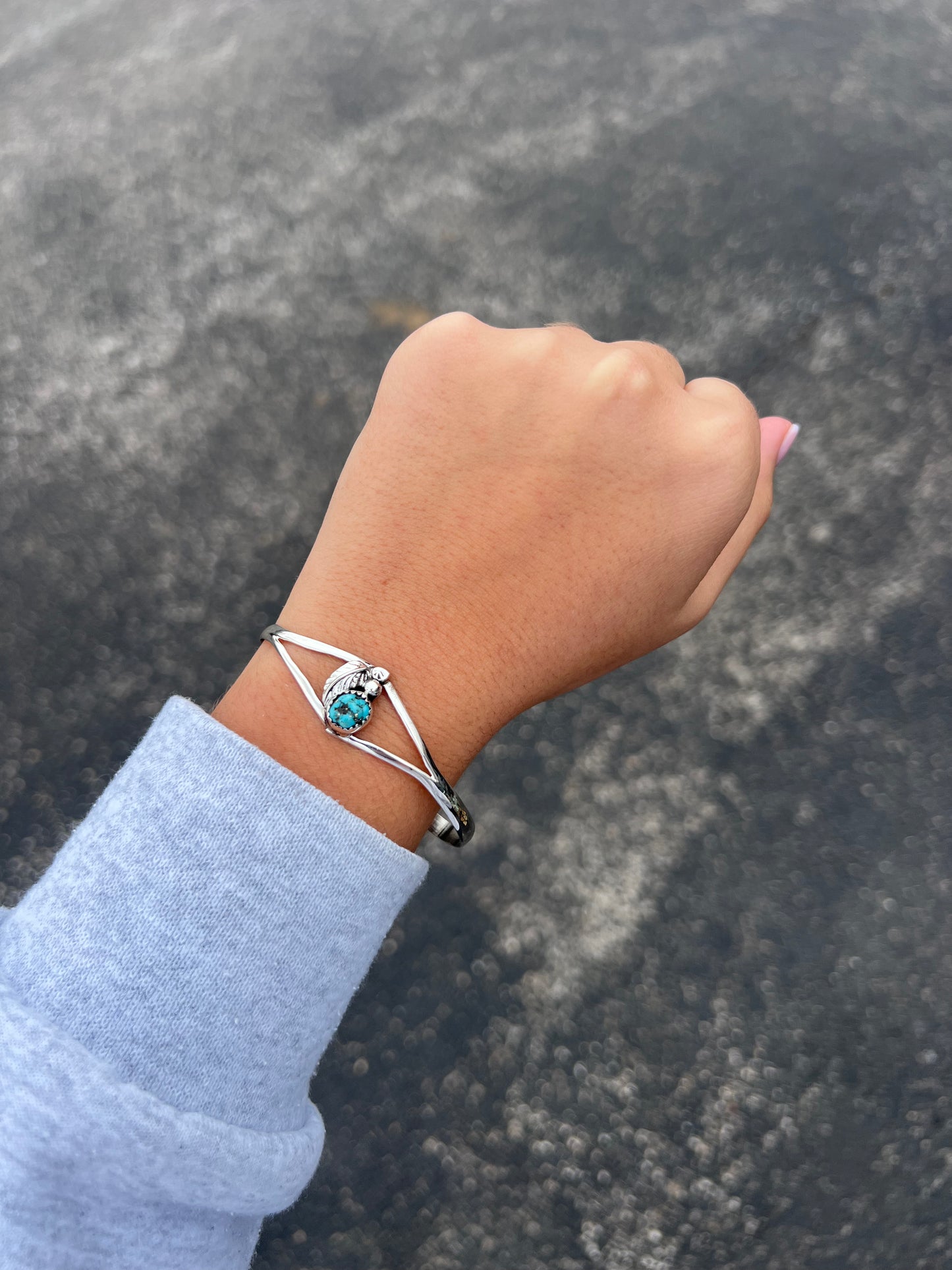 Kingman Turquoise and Sterling Silver Leaf Cuff