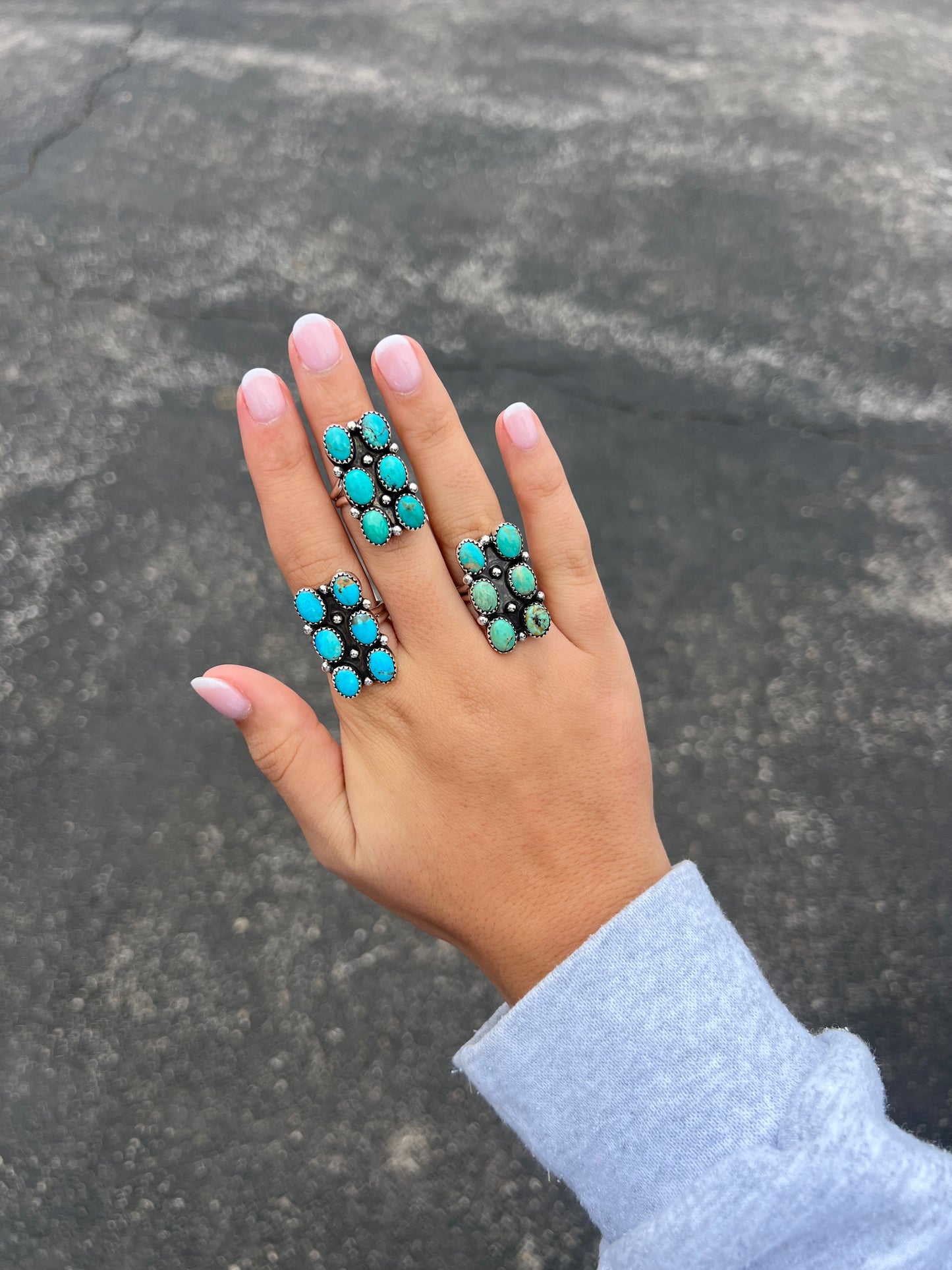 Genuine Turquoise 6 Stone Sterling Silver Bar Ring