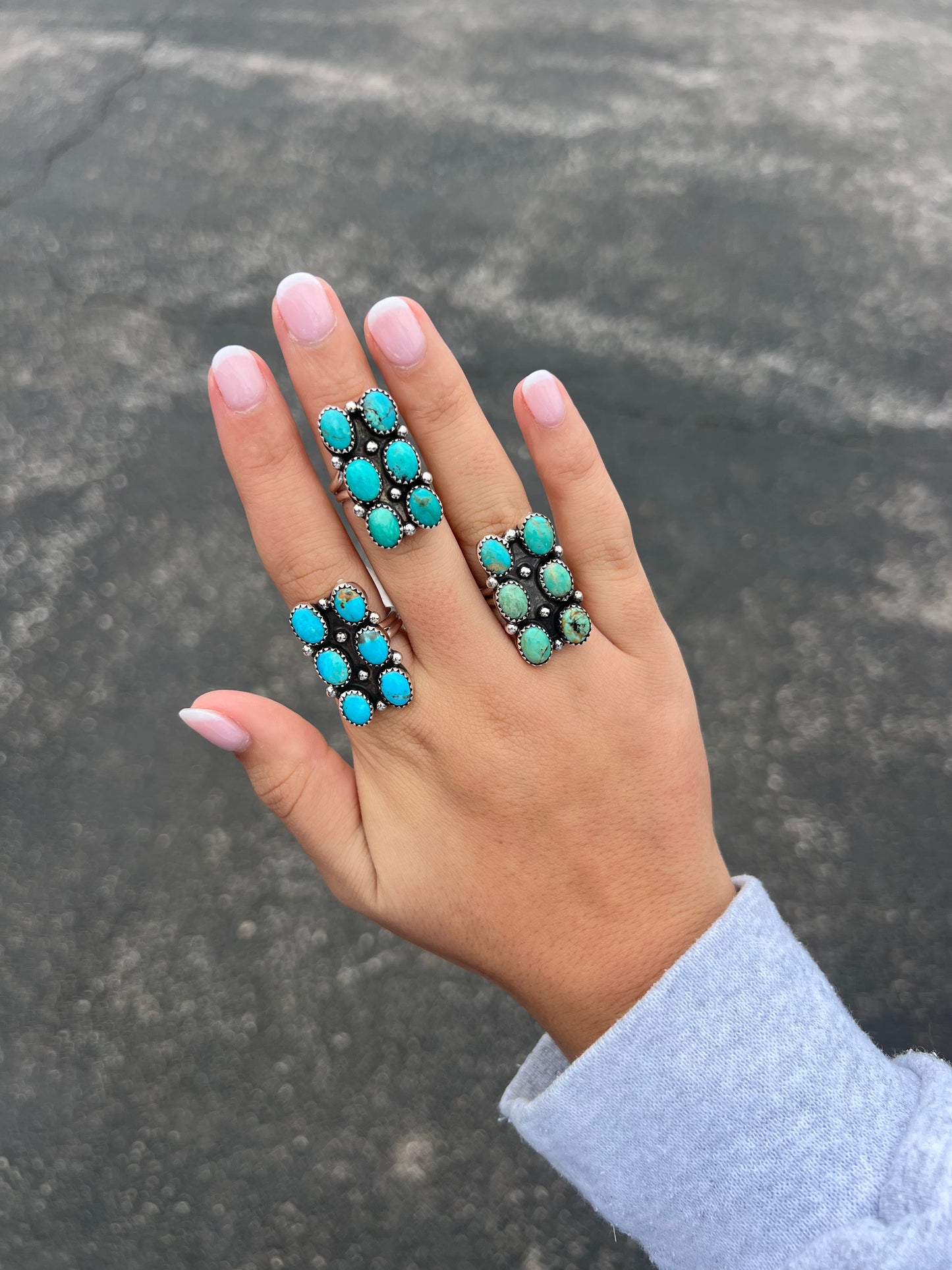 Genuine Turquoise 6 Stone Sterling Silver Bar Ring