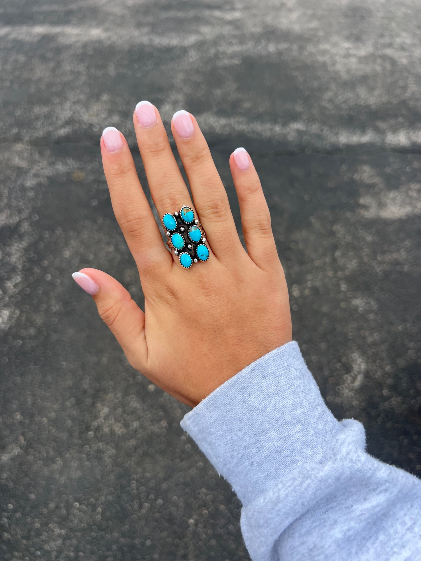 Genuine Turquoise 6 Stone Sterling Silver Bar Ring