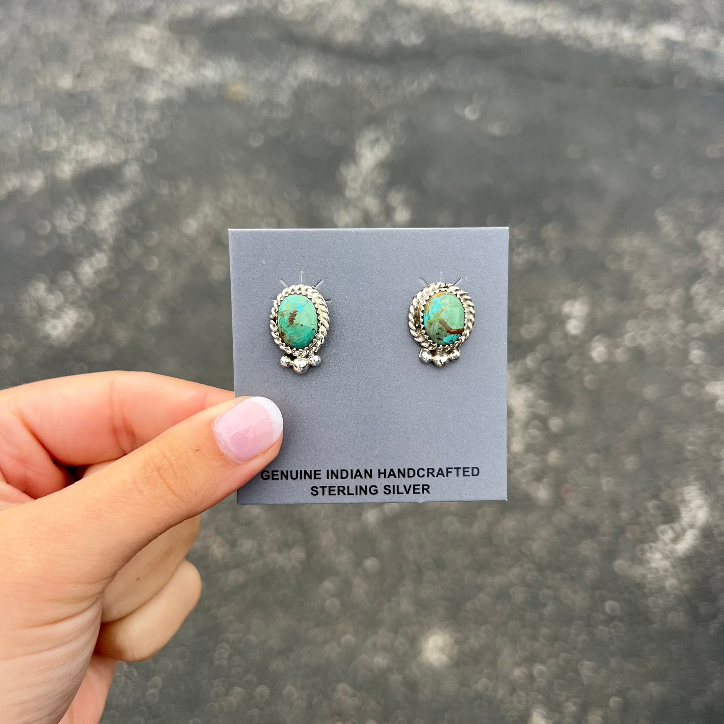 Genuine Green and Blue Turquoise Sterling Silver Stud Earrings