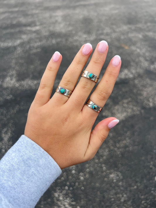 Genuine Turquoise Sterling Silver Stamped Satin Band Ring