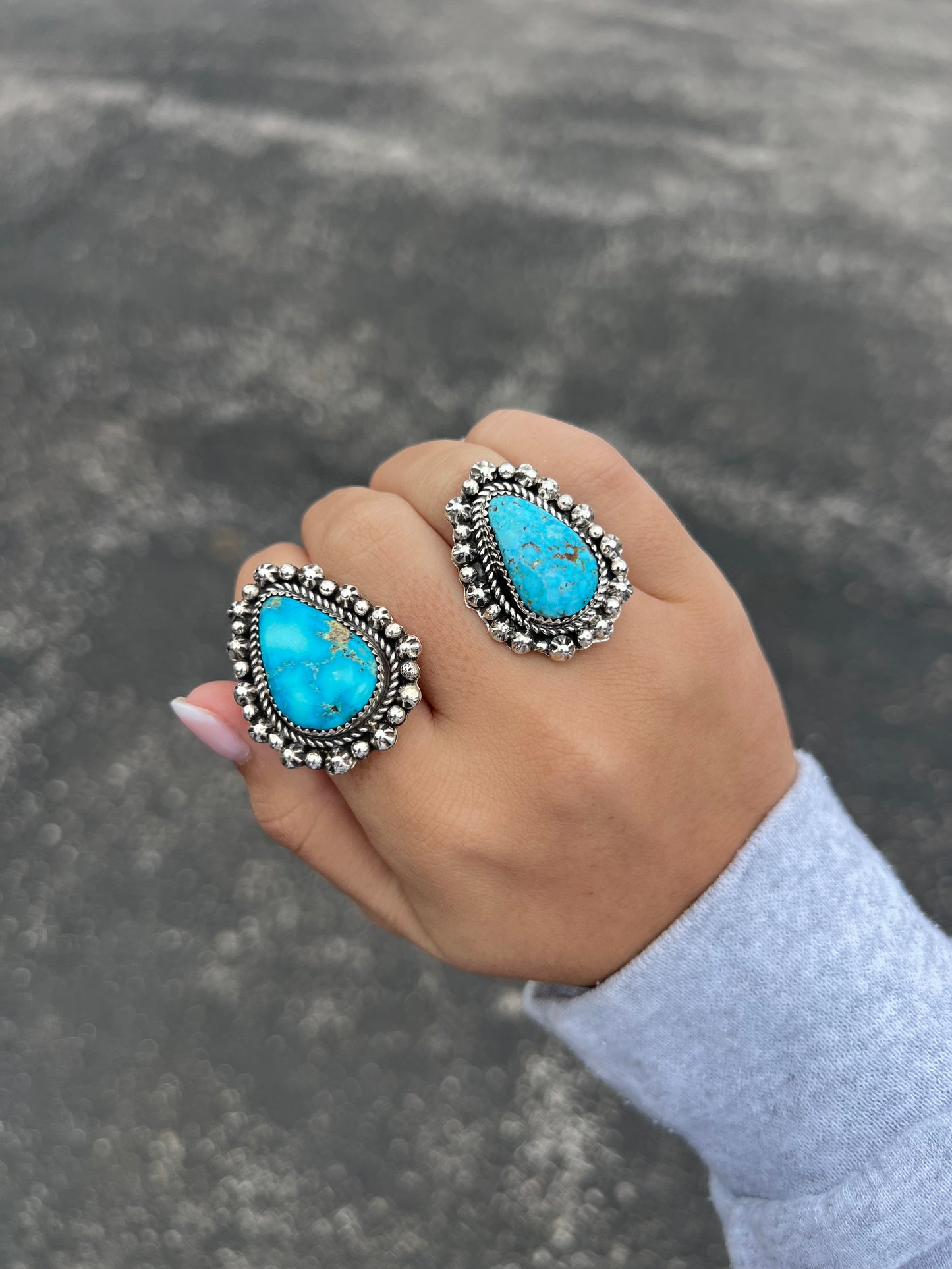 The Hadlee Genuine Turquoise Sterling Silver Teardrop Ring