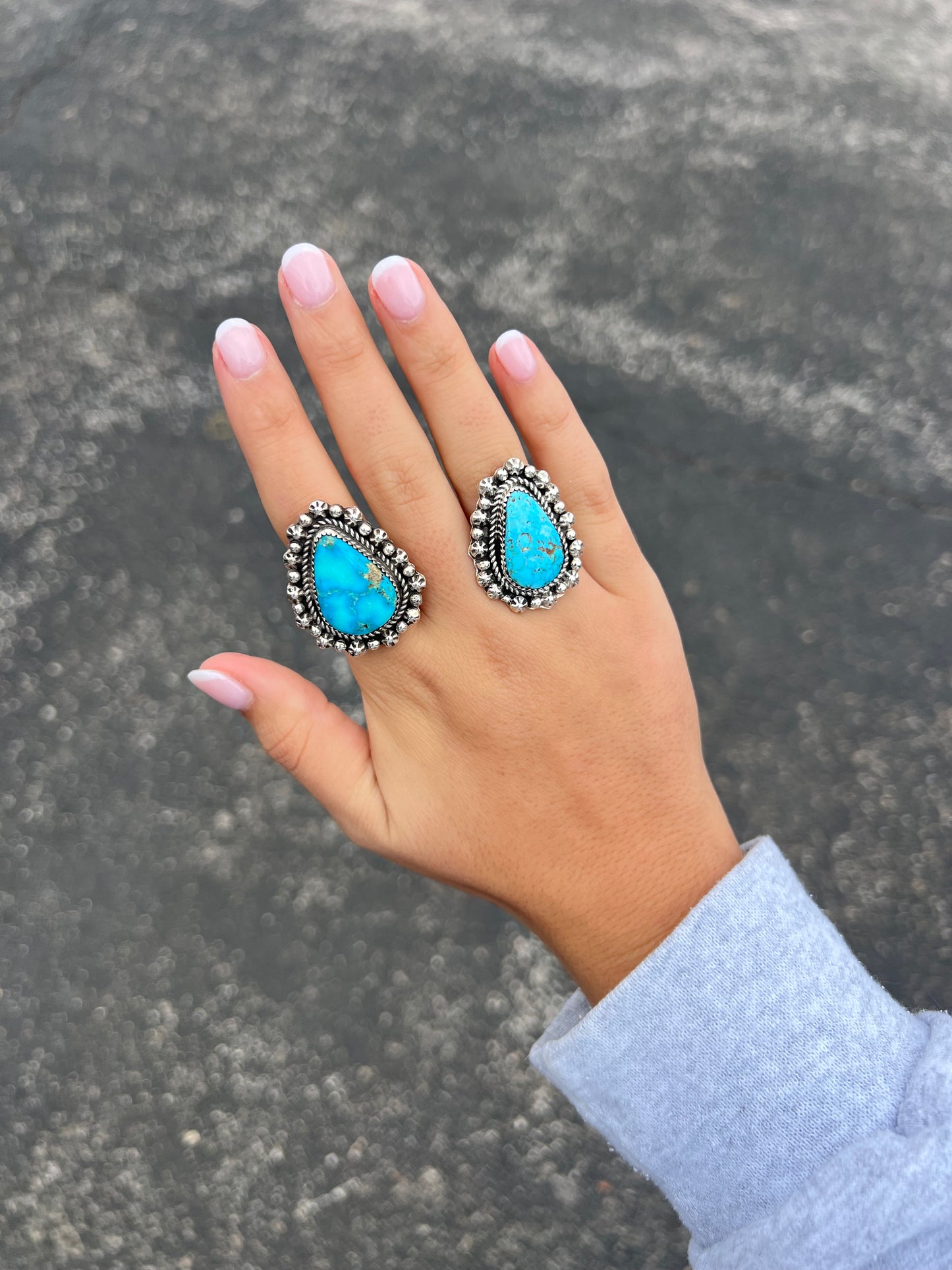 The Hadlee Genuine Turquoise Sterling Silver Teardrop Ring