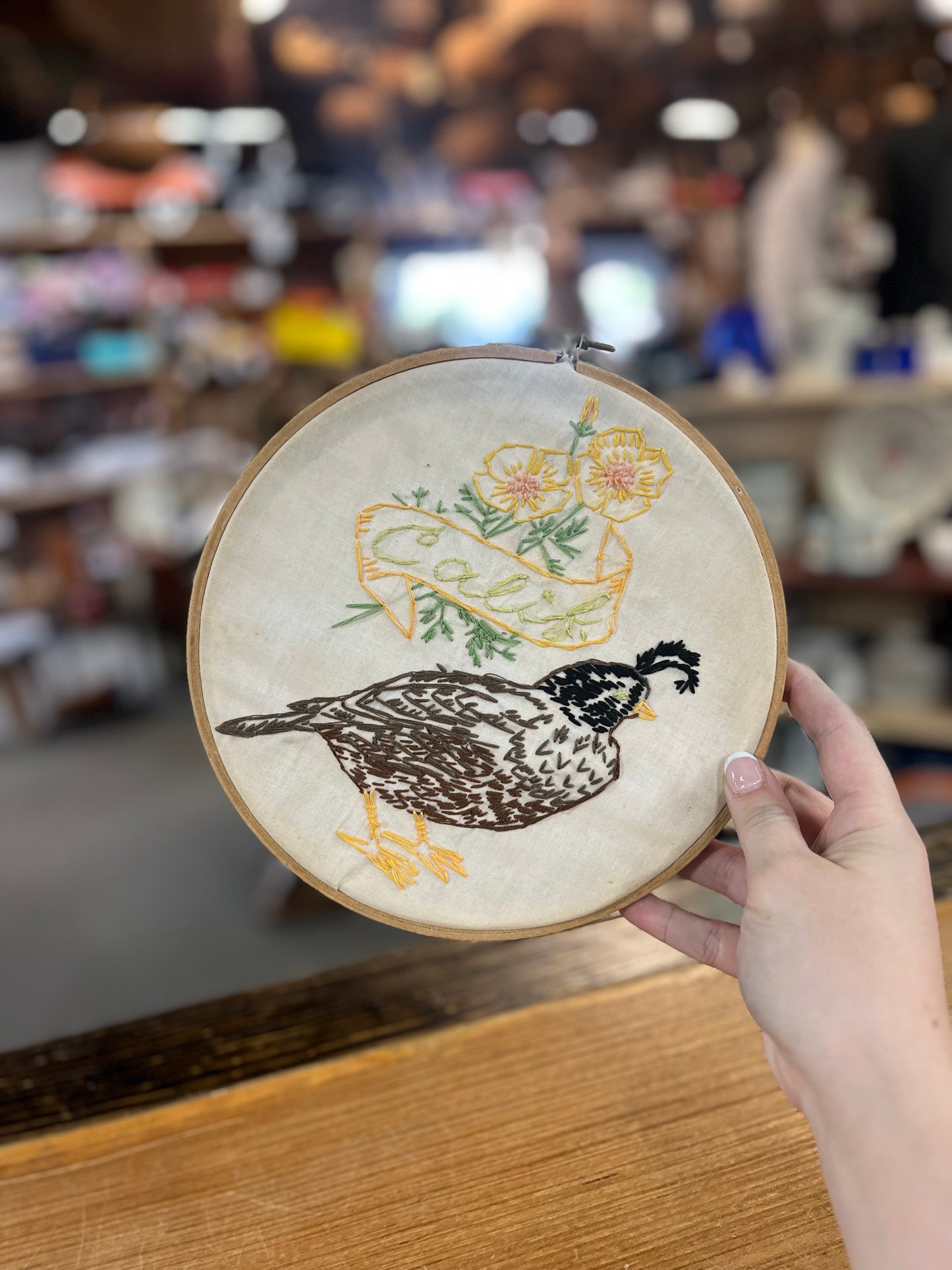 California Quail Embroidery Decor