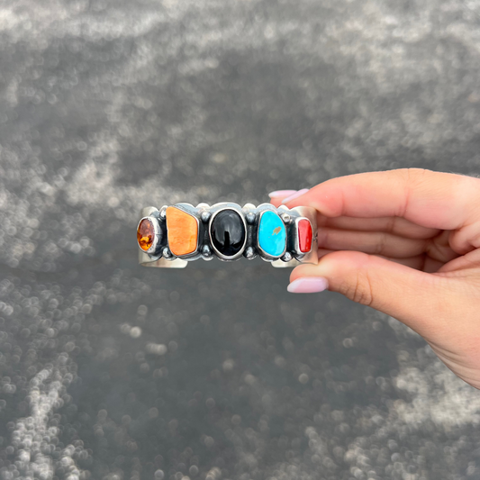The Blaze Multi Color 5 Stone Sterling Silver Cuff Bracelet