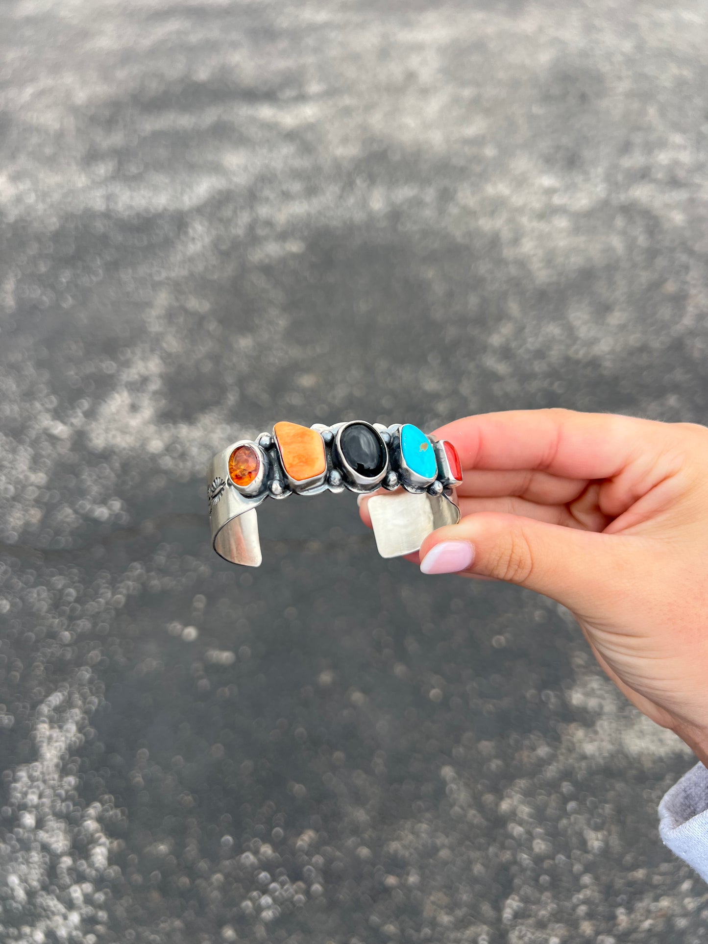 The Blaze Multi Color 5 Stone Sterling Silver Cuff Bracelet