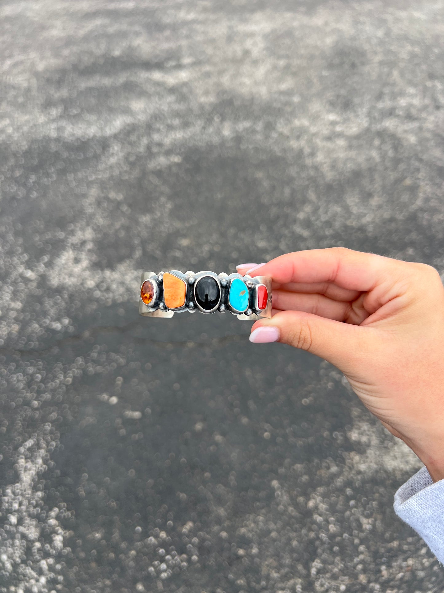 The Blaze Multi Color 5 Stone Sterling Silver Cuff Bracelet