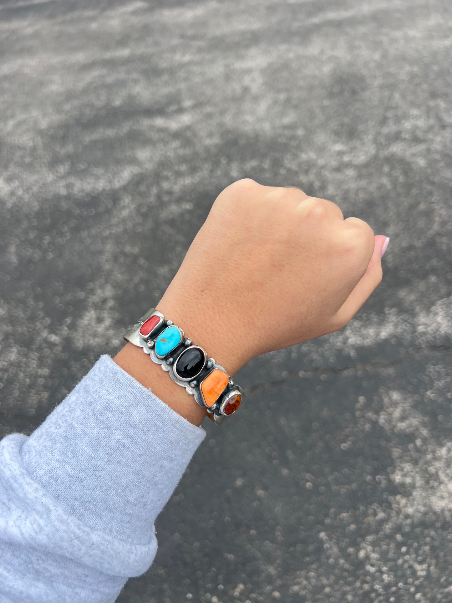 The Blaze Multi Color 5 Stone Sterling Silver Cuff Bracelet