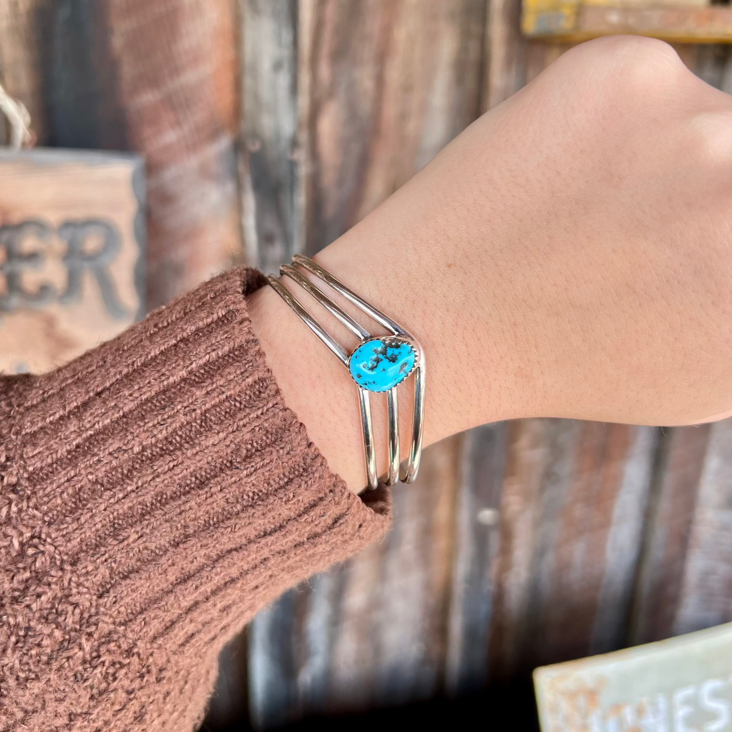 Genuine Kingman Turquoise Sweater Sterling Silver Bracelet