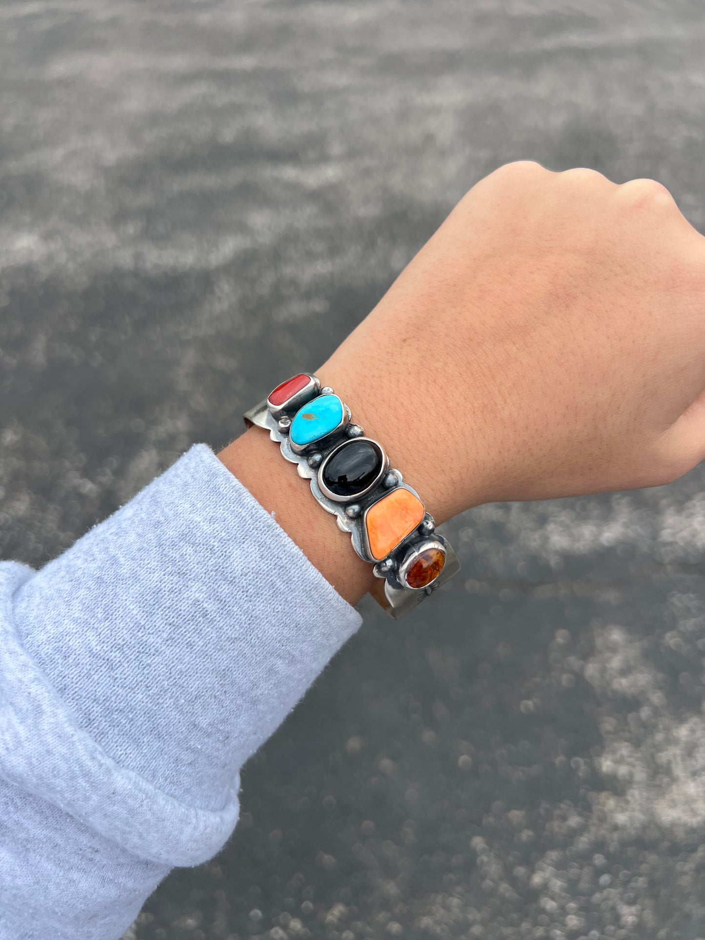 The Blaze Multi Color 5 Stone Sterling Silver Cuff Bracelet