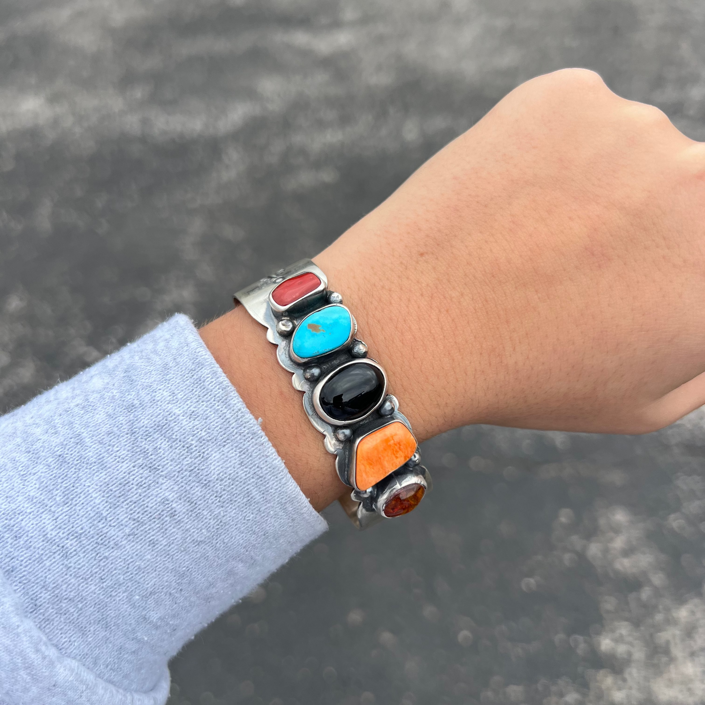 The Blaze Multi Color 5 Stone Sterling Silver Cuff Bracelet