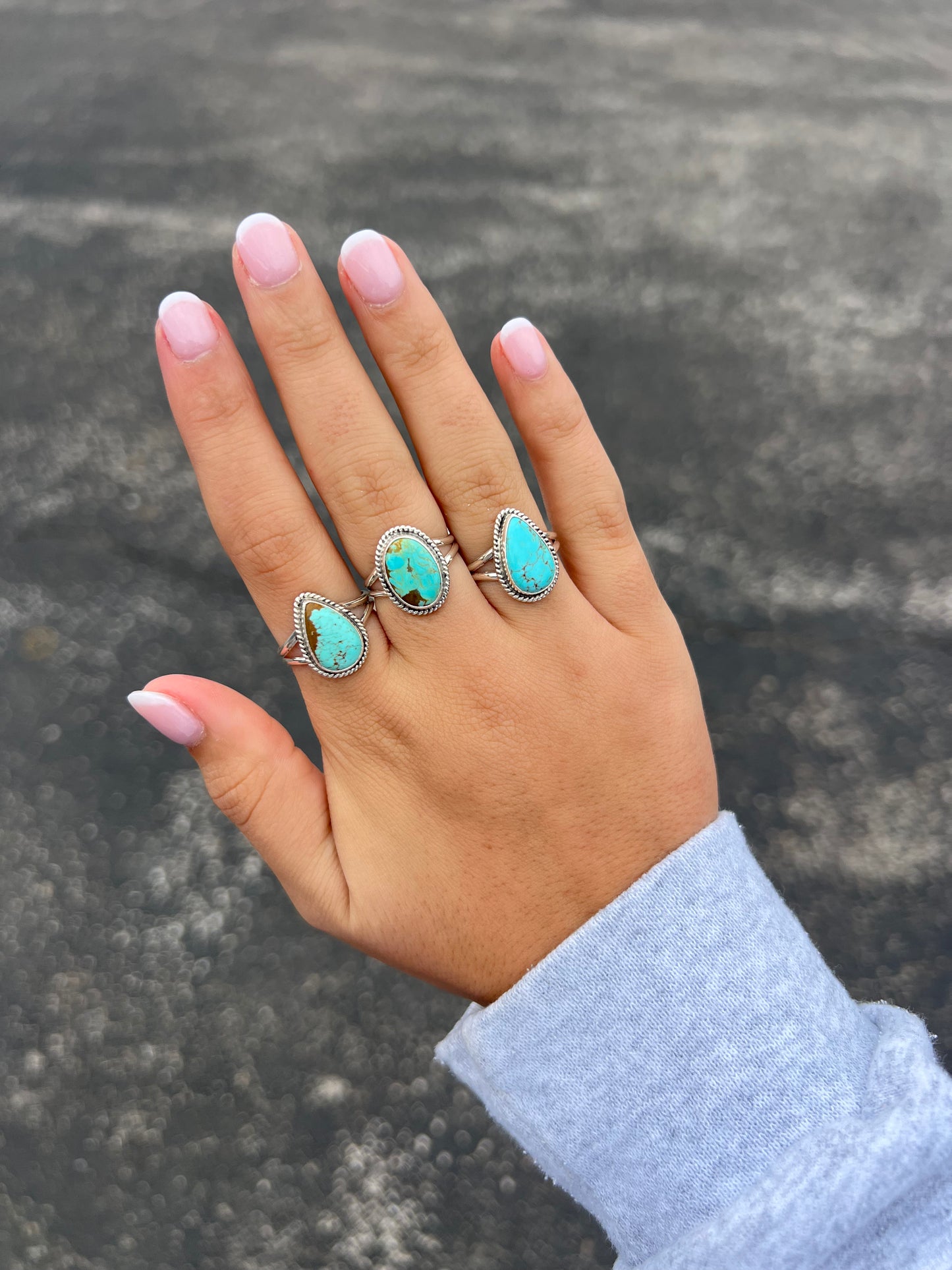 Kingman Turquoise Twisted Border Sterling Silver Ring