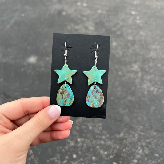 Genuine Turquoise Star Slab Earrings