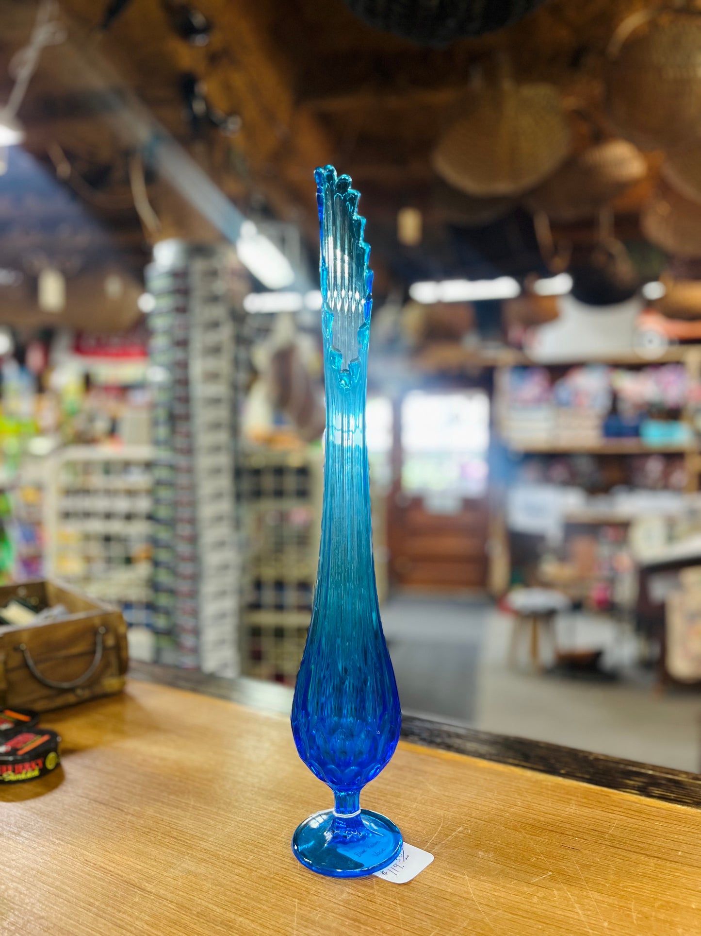 Vintage Fenton Blue Pedestal Vase