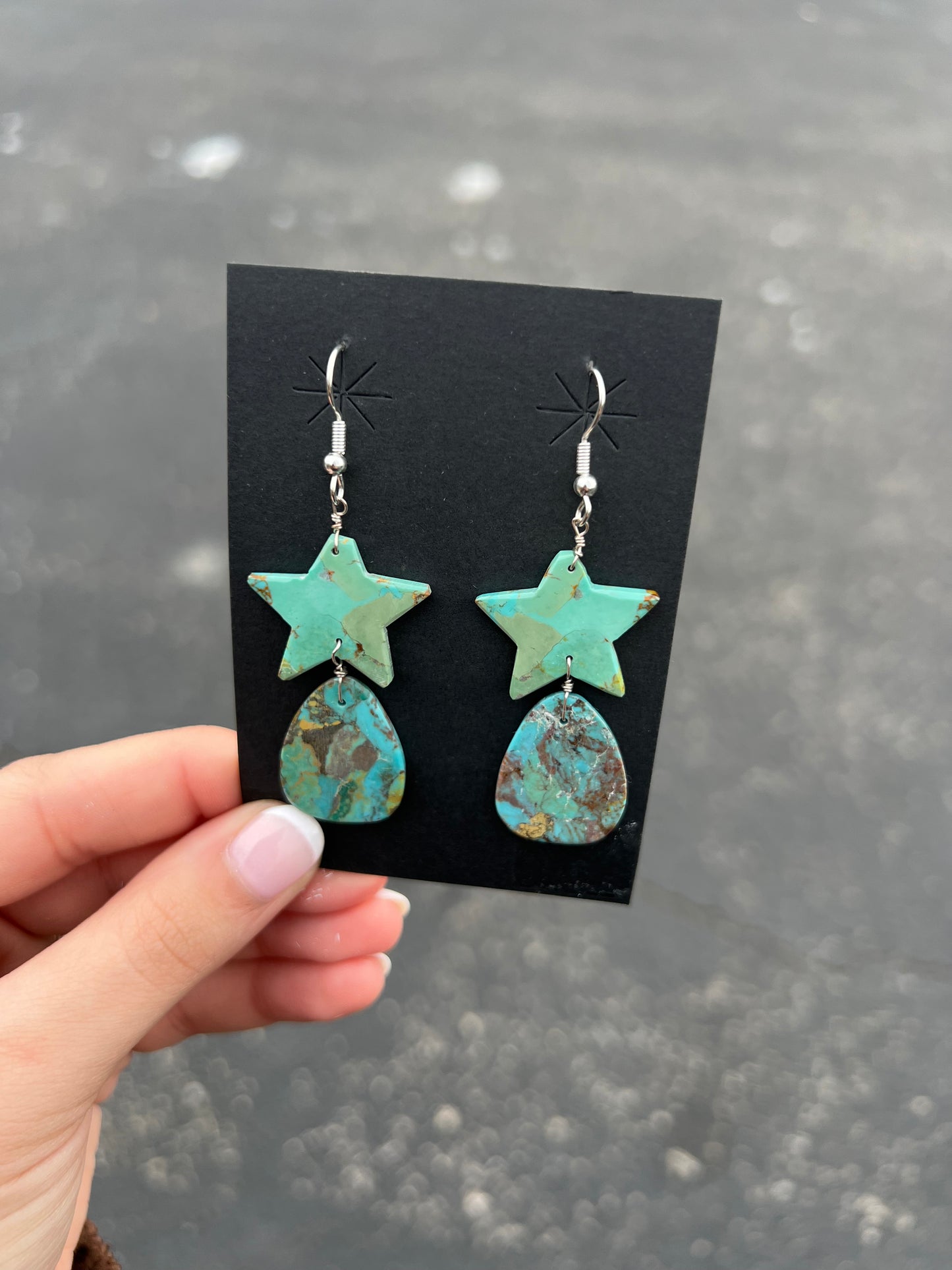 Genuine Turquoise Star Slab Earrings