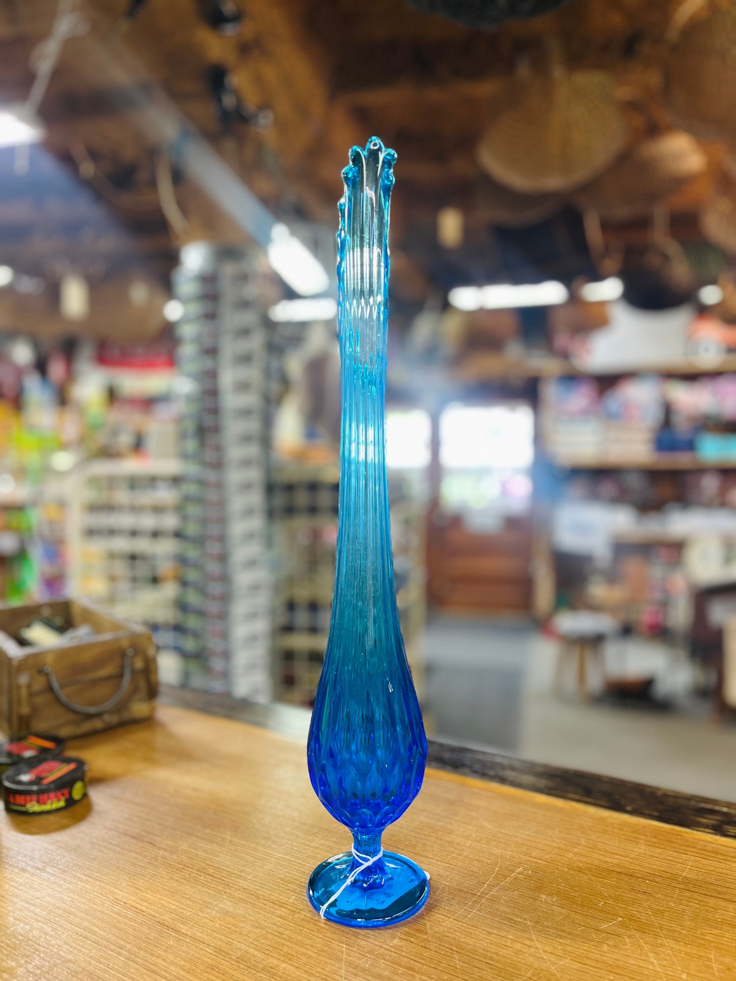 Vintage Fenton Blue Pedestal Vase