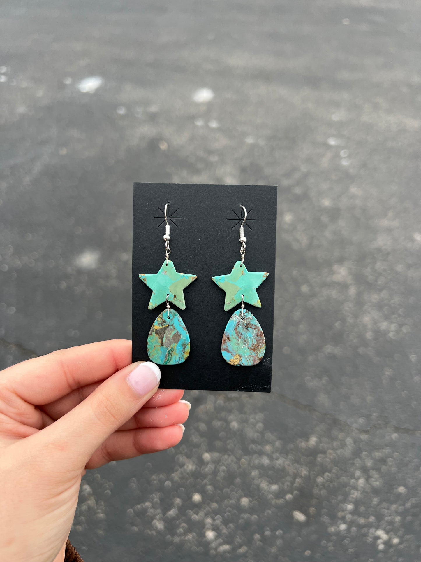 Genuine Turquoise Star Slab Earrings