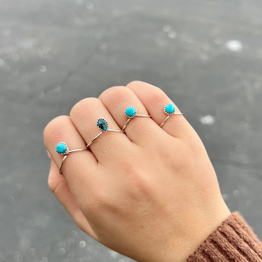 Genuine Turquoise Simple Stud Ring