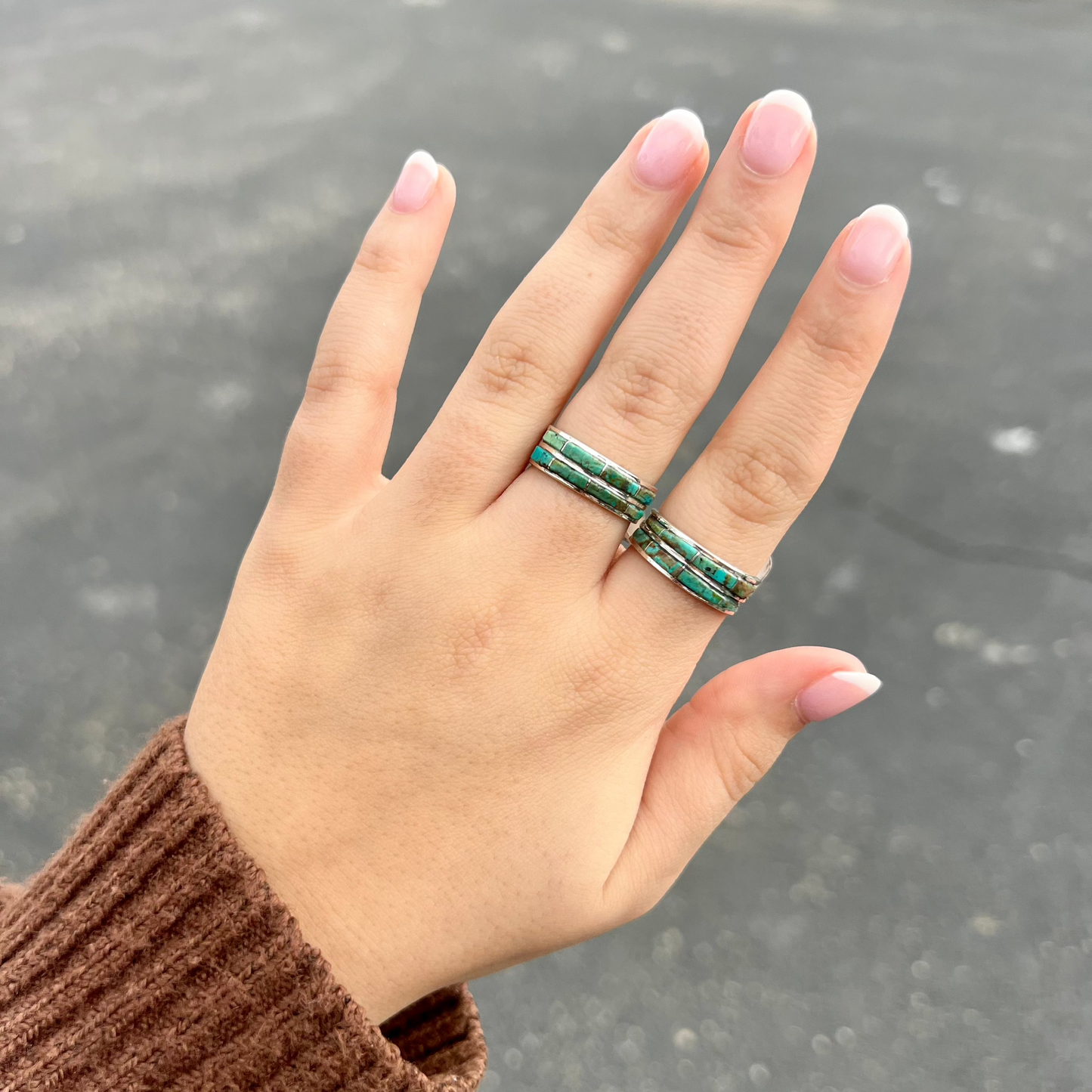 Authentic Green Turquoise Double Inlay Sterling Silver Ring