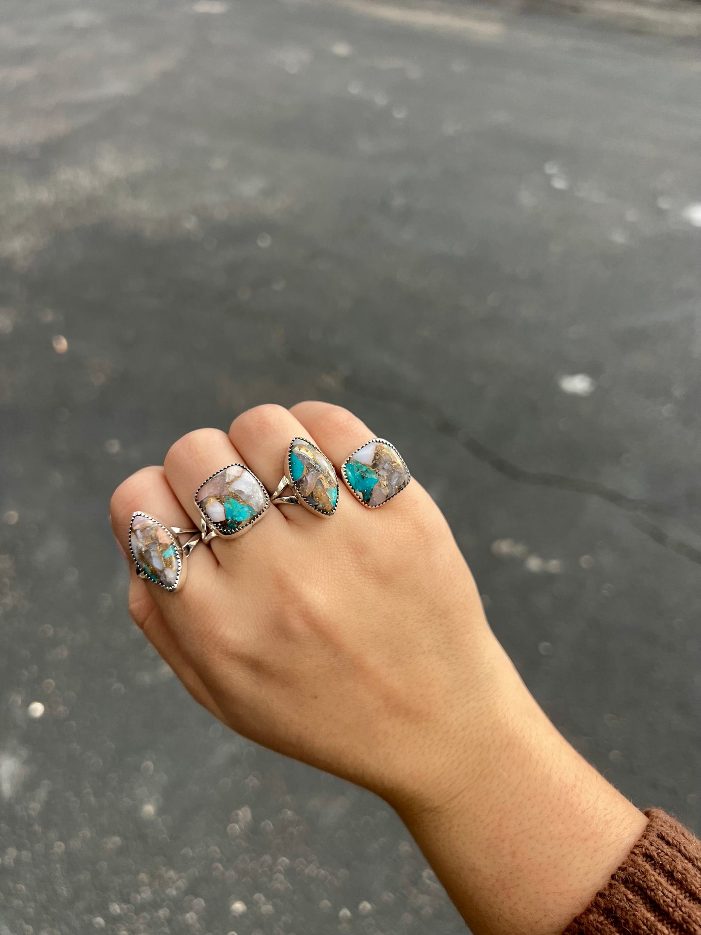 Authentic Turquoise, Shell, and Bronze Sterling Silver Ring