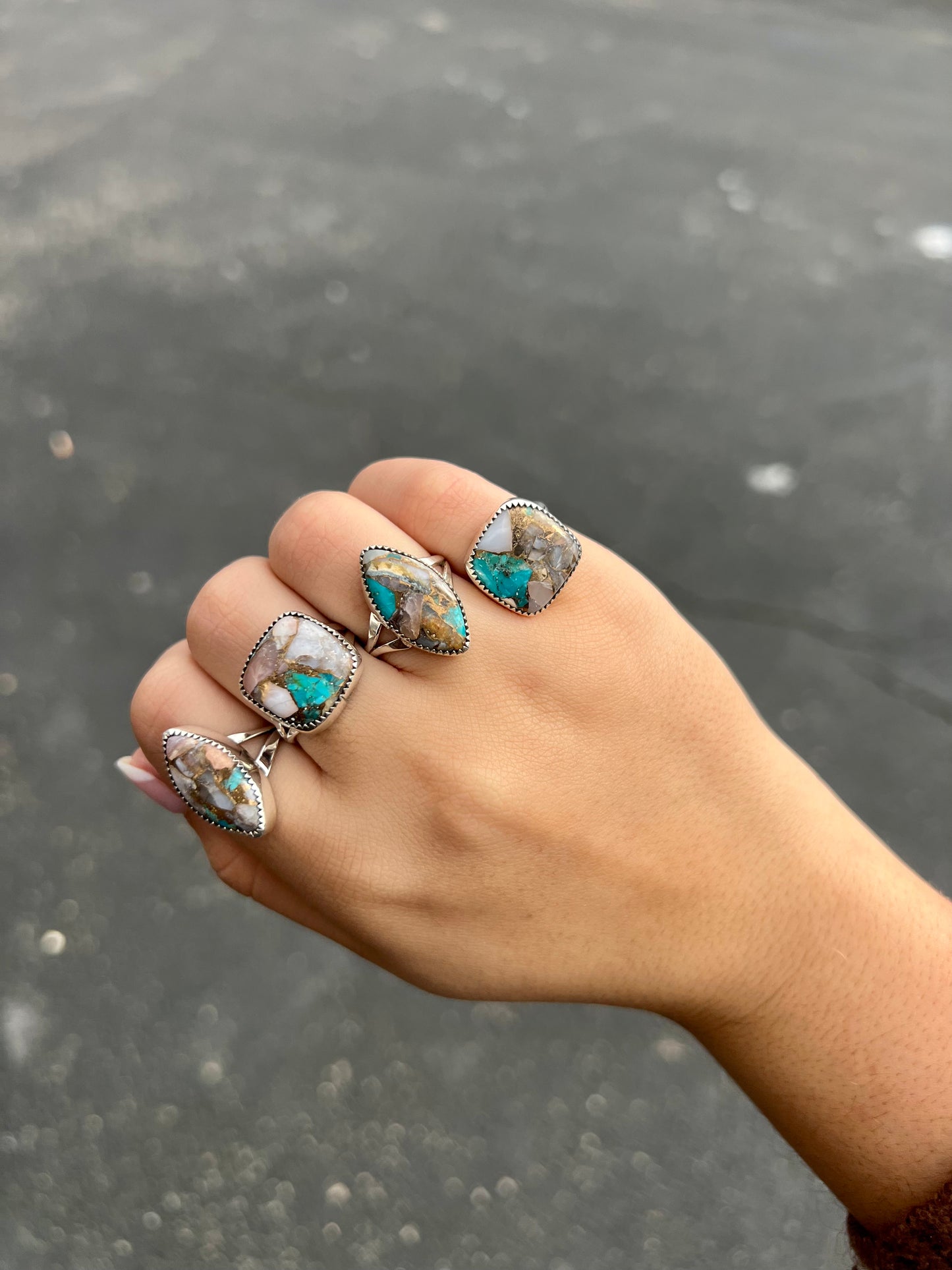 Authentic Turquoise, Shell, and Bronze Sterling Silver Ring