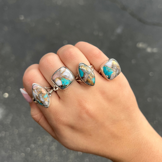 Authentic Turquoise, Shell, and Bronze Sterling Silver Ring