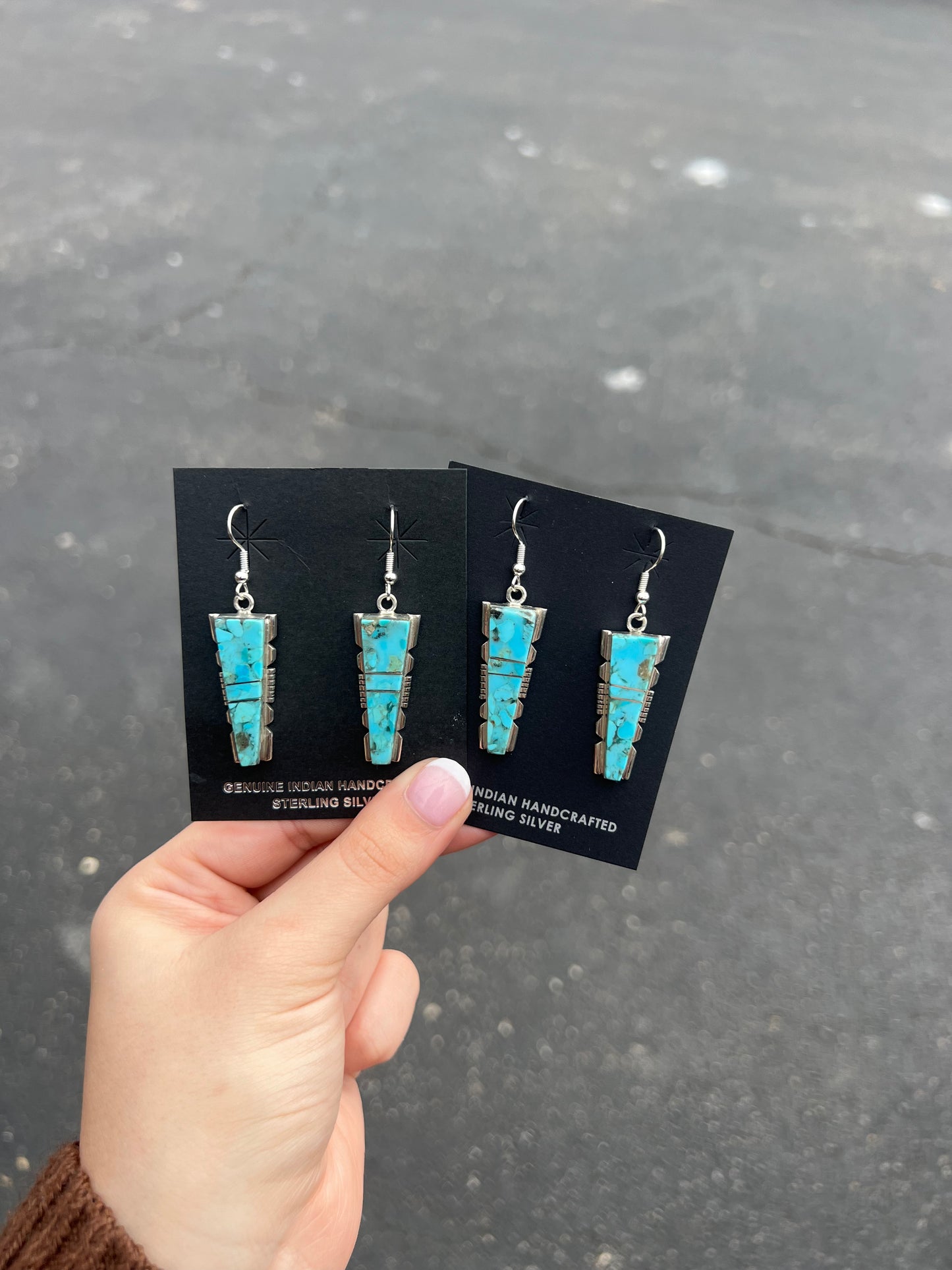 Authentic Turquoise 3 Section Inlay Bar Earrings