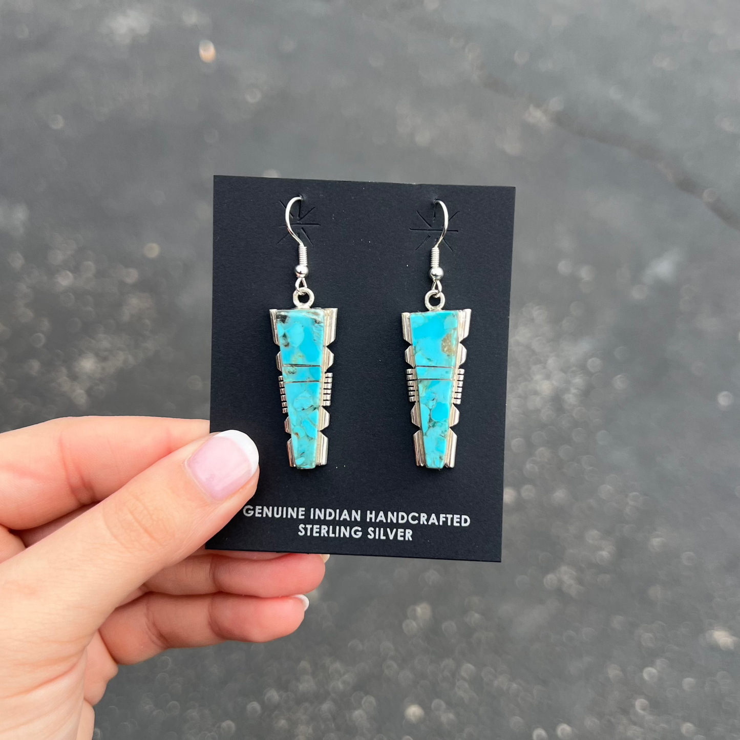 Authentic Turquoise 3 Section Inlay Bar Earrings