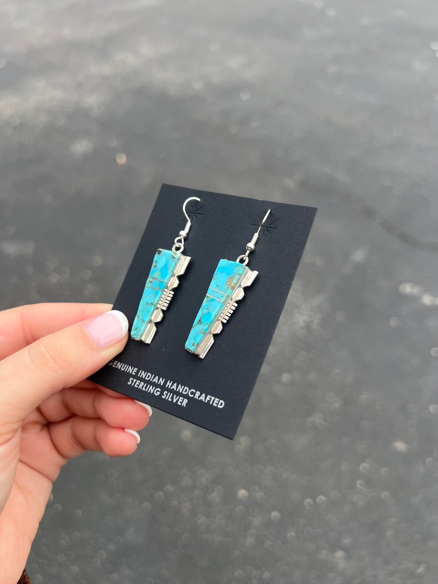 Authentic Turquoise 3 Section Inlay Bar Earrings