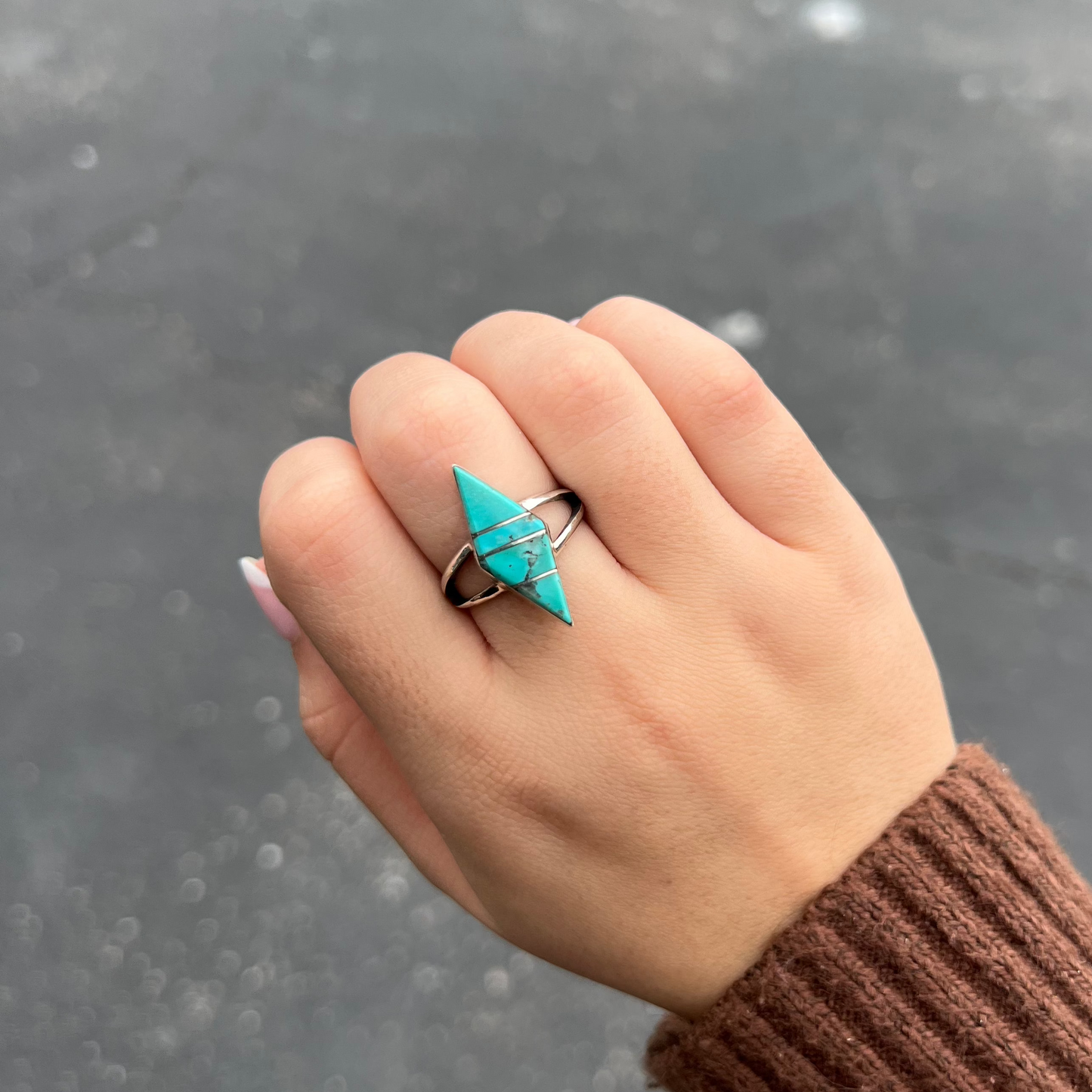 The Annie Genuine Turquoise Inlay Marquise Sterling Silver Ring