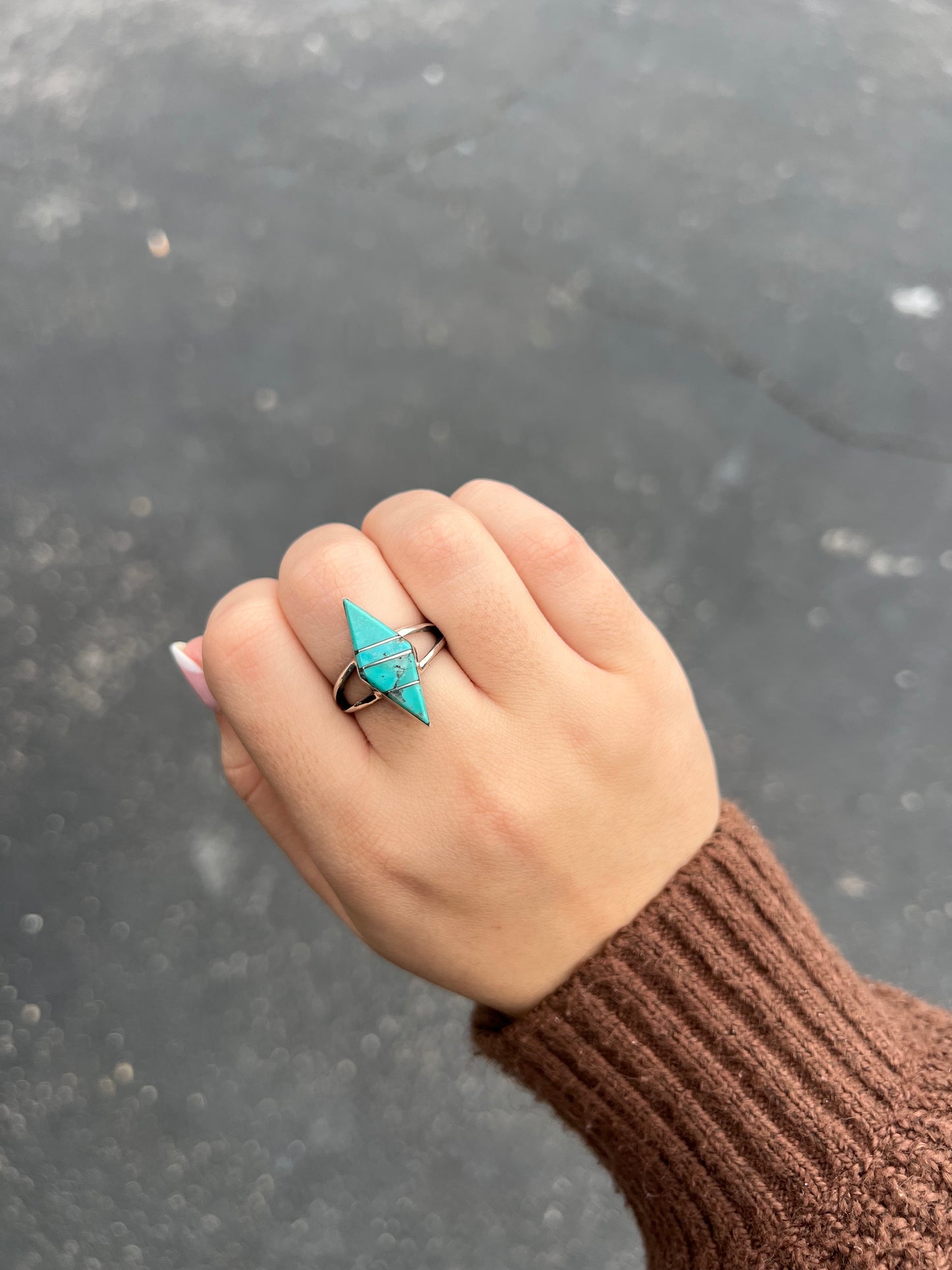 The Annie Genuine Turquoise Inlay Marquise Sterling Silver Ring