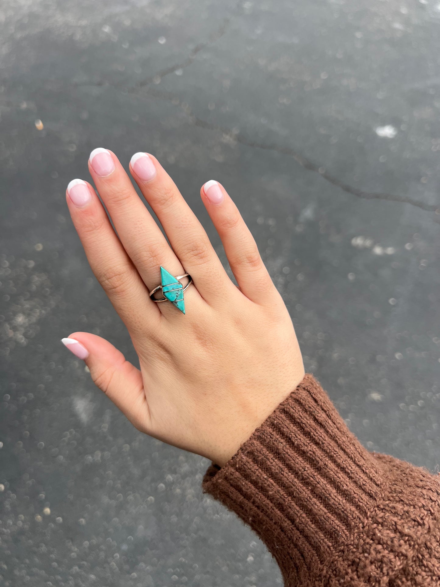 The Annie Genuine Turquoise Inlay Marquise Sterling Silver Ring