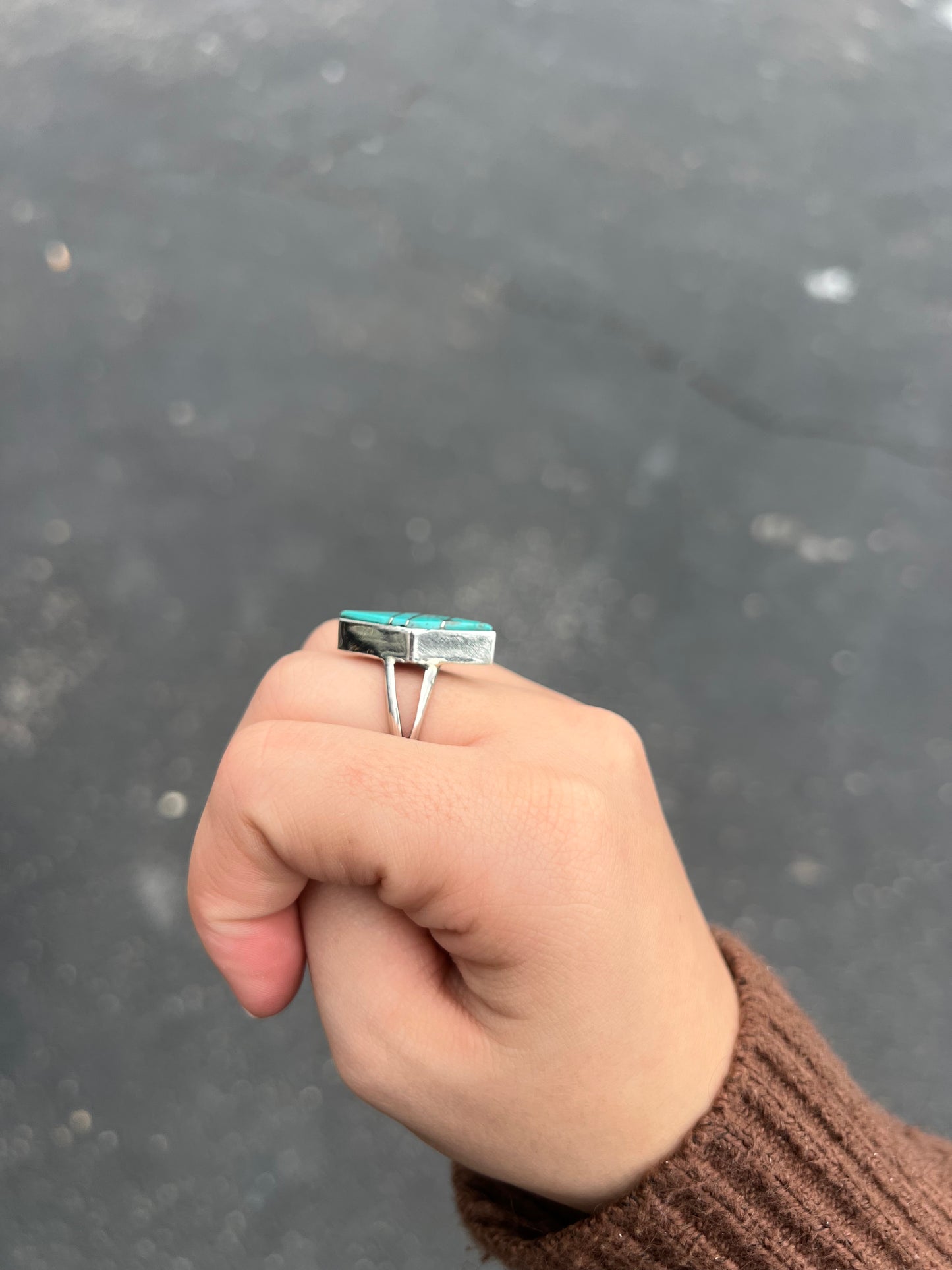 The Annie Genuine Turquoise Inlay Marquise Sterling Silver Ring