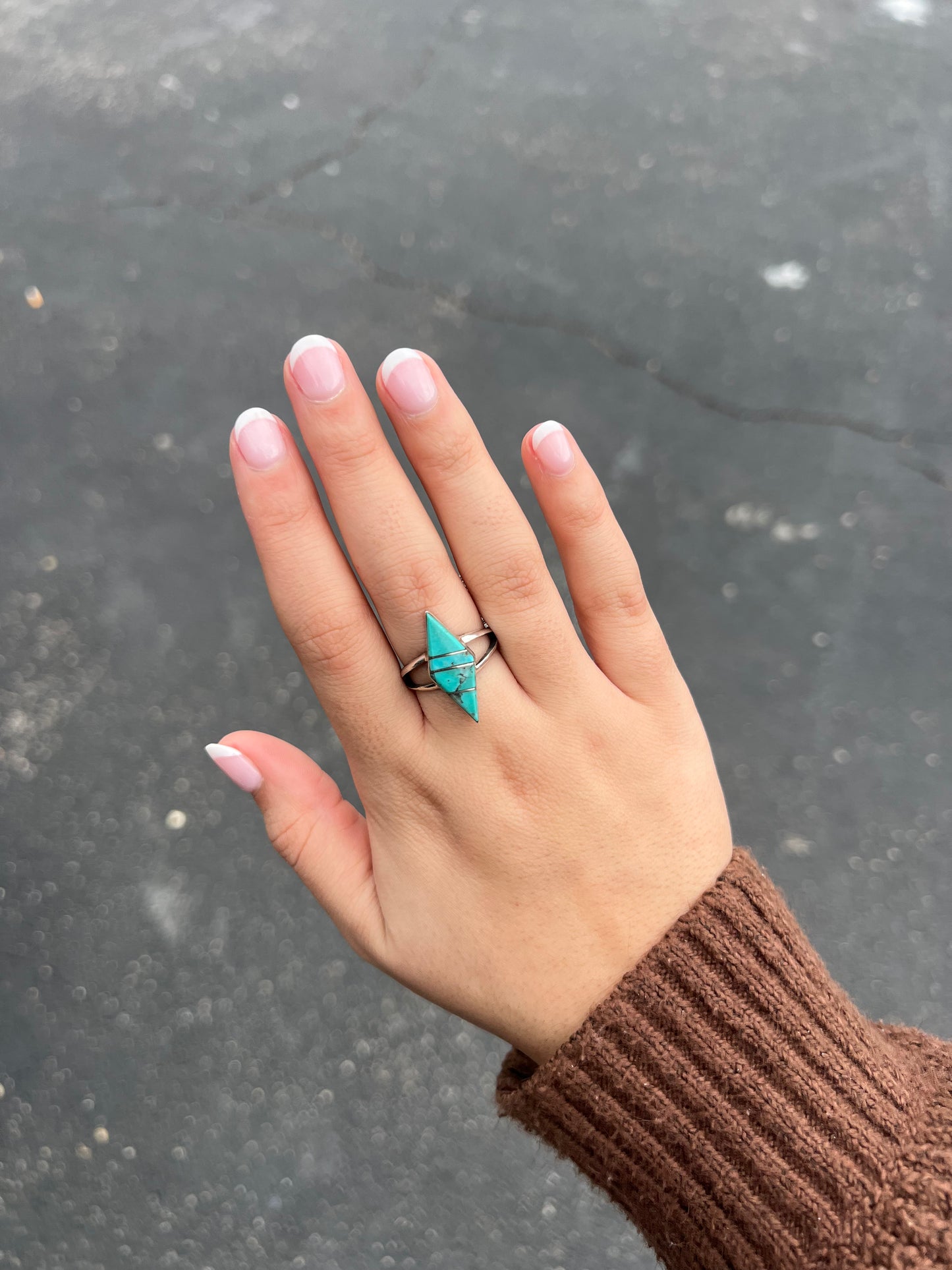 The Annie Genuine Turquoise Inlay Marquise Sterling Silver Ring