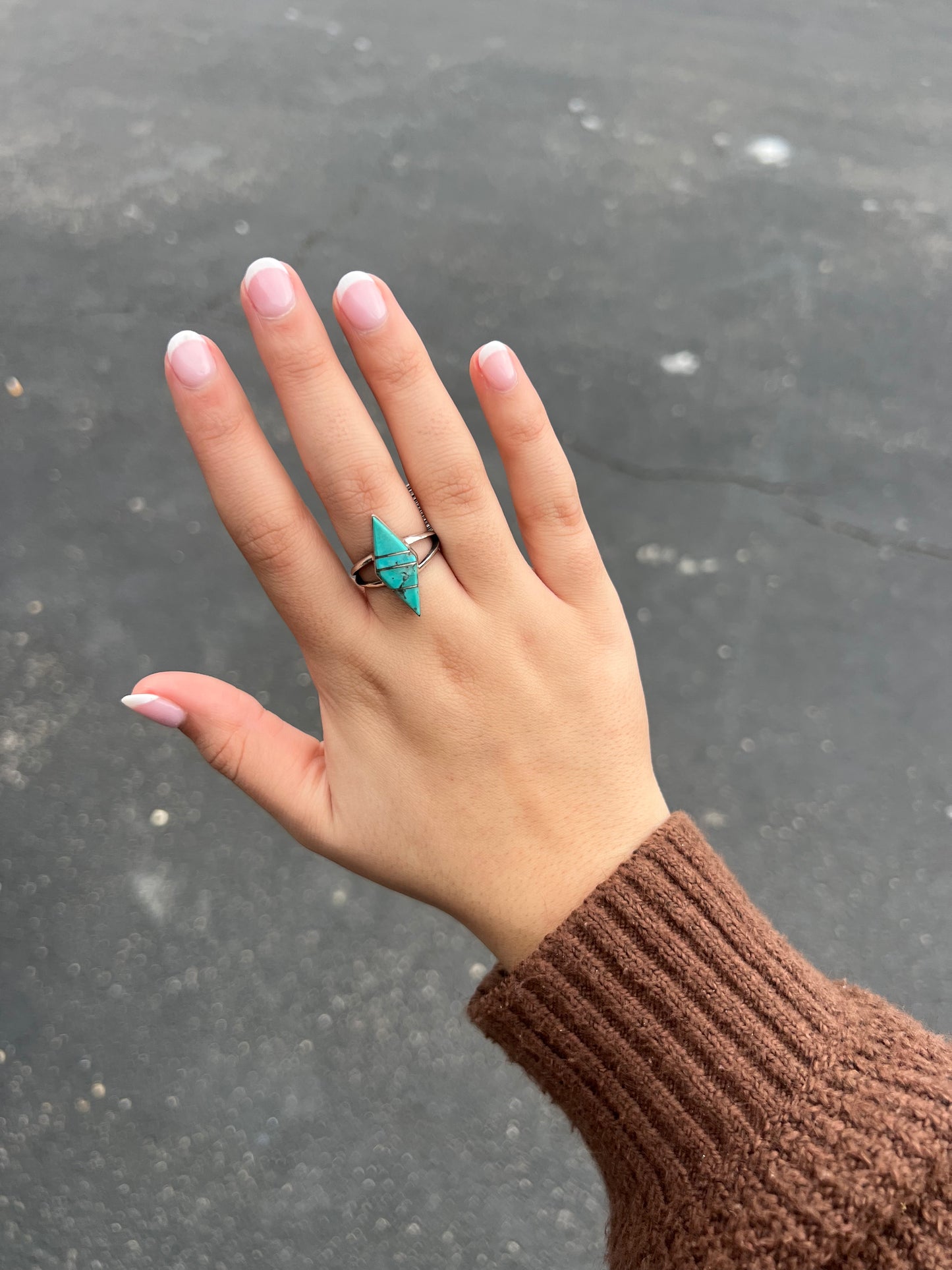 The Annie Genuine Turquoise Inlay Marquise Sterling Silver Ring