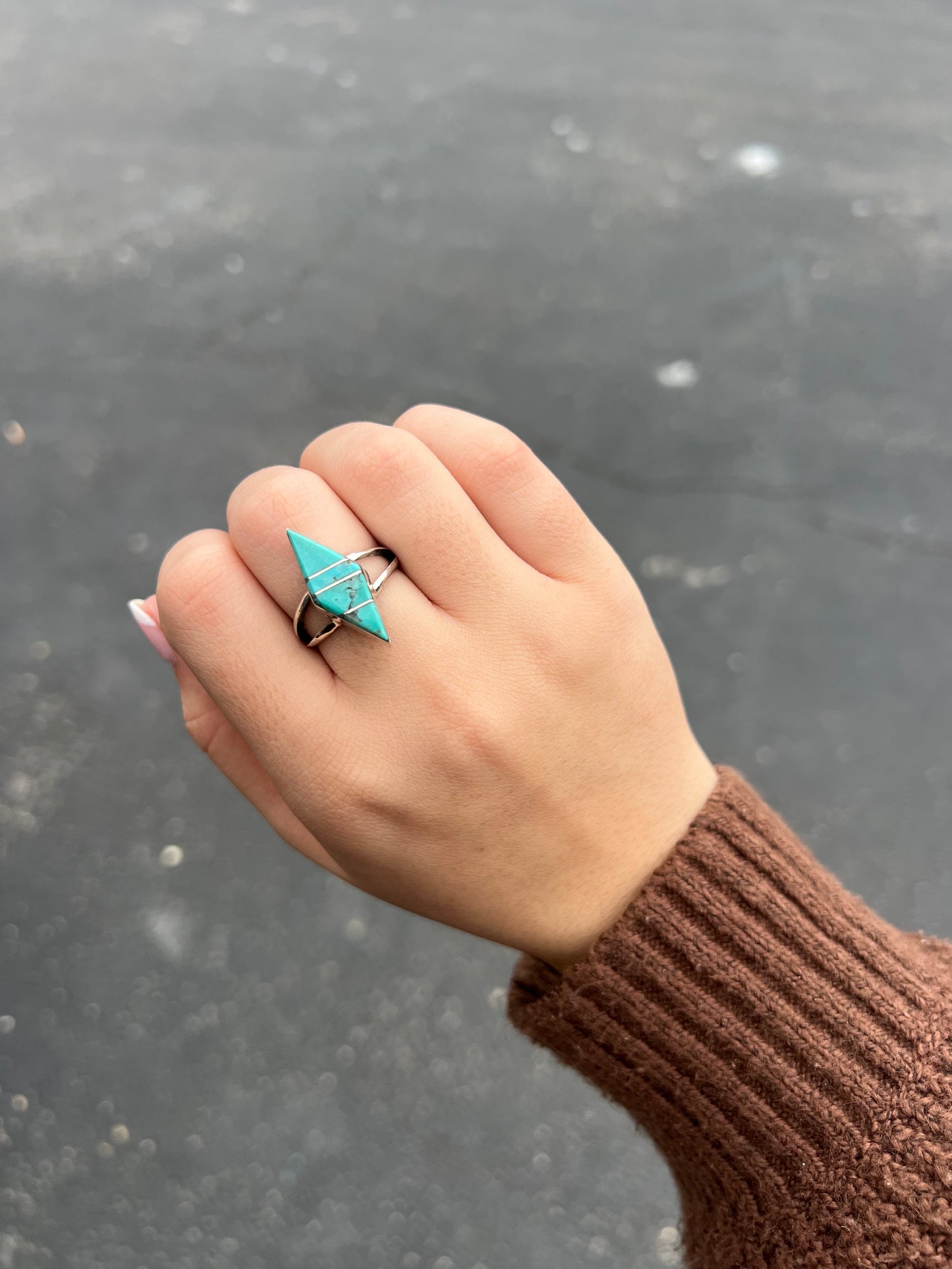 The Annie Genuine Turquoise Inlay Marquise Sterling Silver Ring