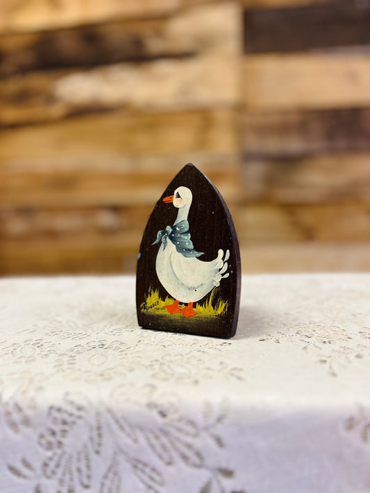 Vintage Wooden Iron Note Holder Goose Painting