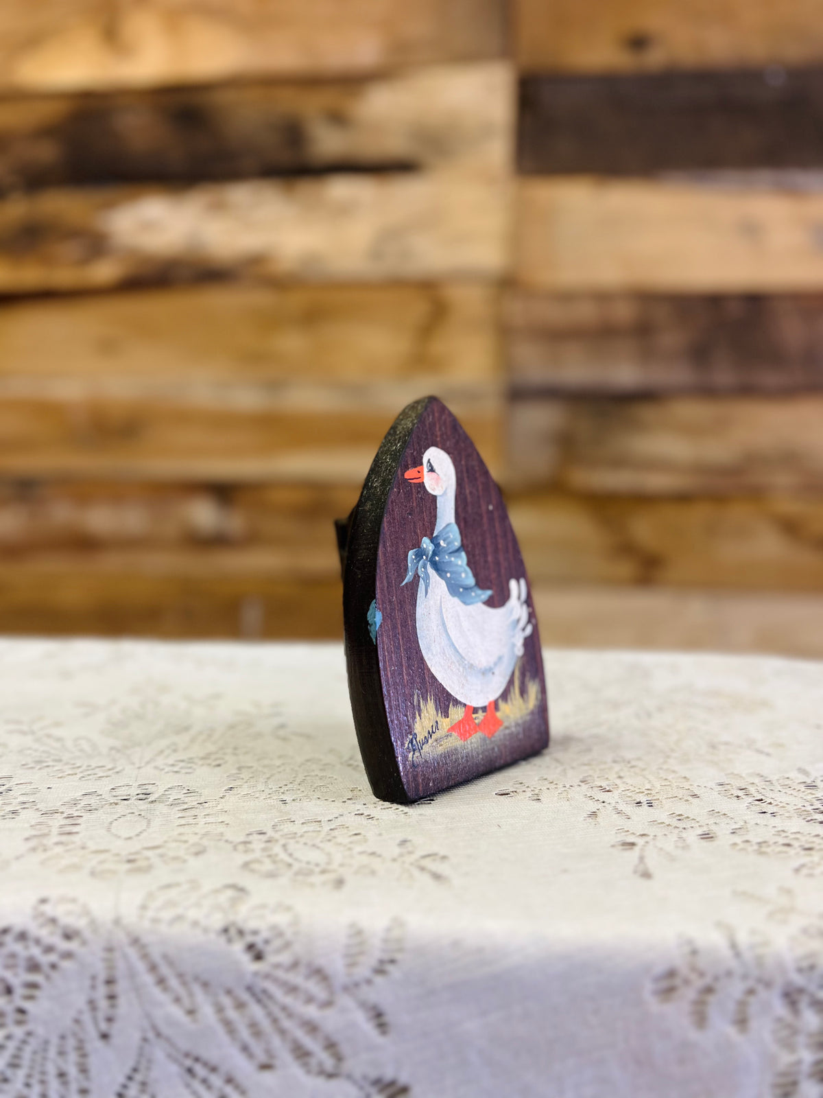 Vintage Wooden Iron Note Holder Goose Painting