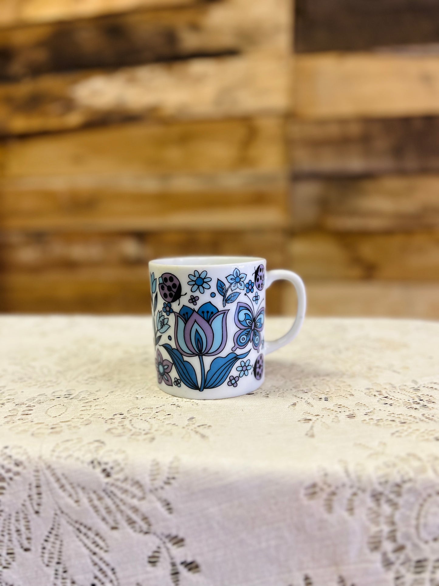 Vintage Butterfly, Flower, Ladybug Mug