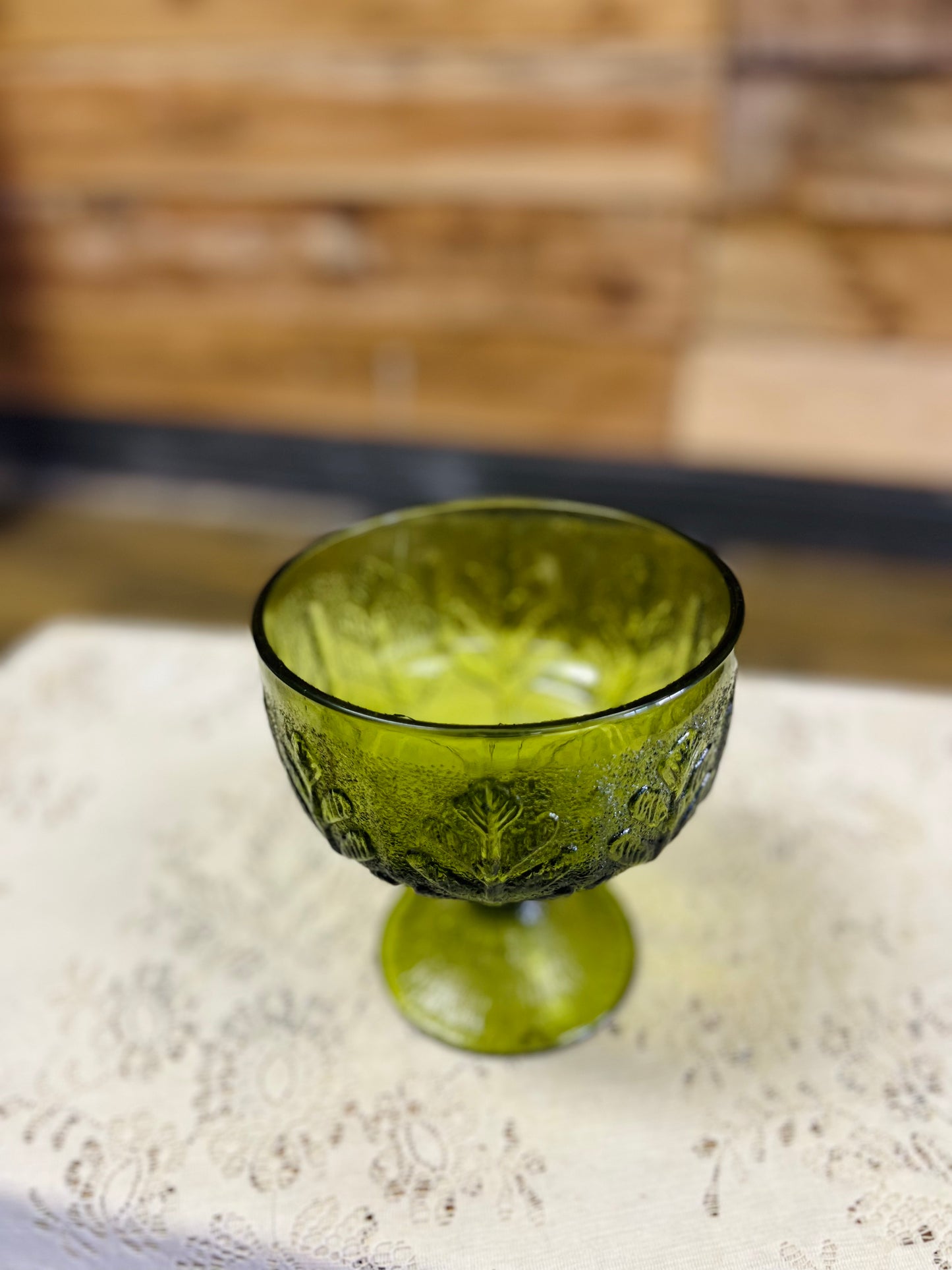 Vintage FTD Green Pedestal Compote Dish