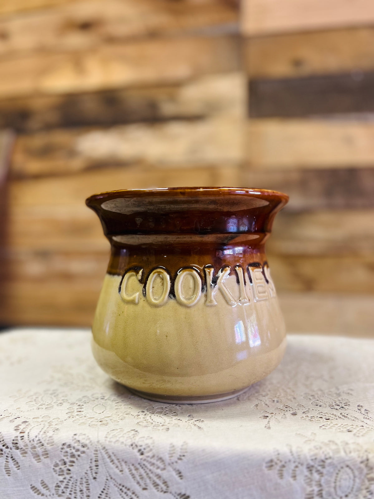 Vintage Brown/Tan 2 Tone "Cookies" Jar