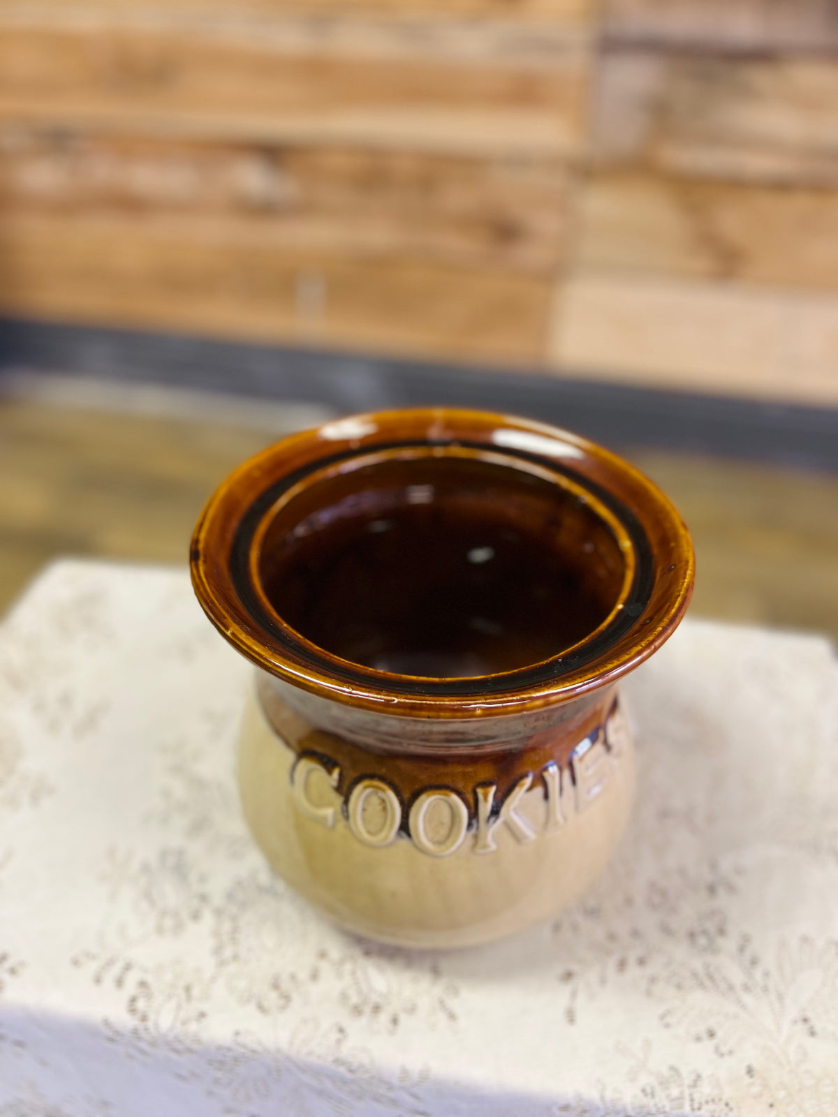 Vintage Brown/Tan 2 Tone "Cookies" Jar