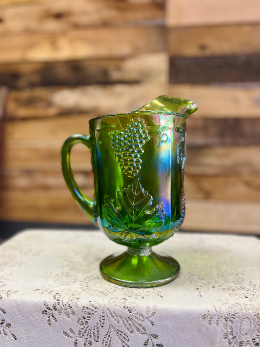 Vintage Indiana Glass Harvest Grape Green Carnival Glass Pitcher