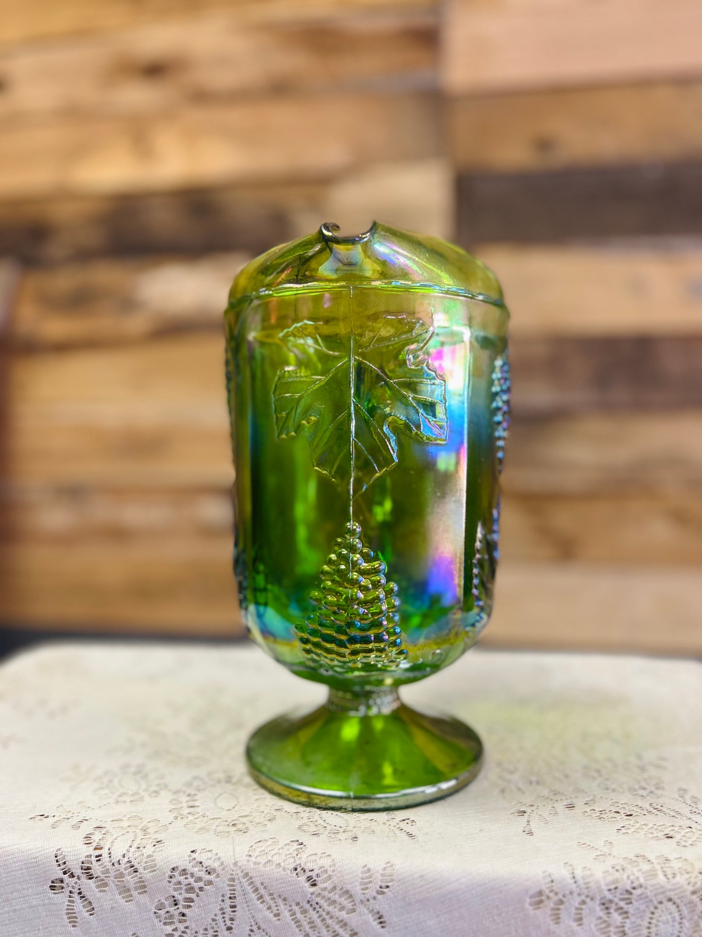 Vintage Indiana Glass Harvest Grape Green Carnival Glass Pitcher